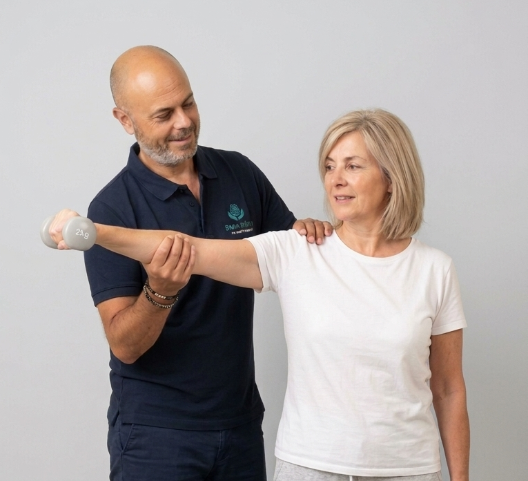 Physical therapist Nick Fotakakis assisting a Guillain Barre syndrome patient with rehabilitation exercises